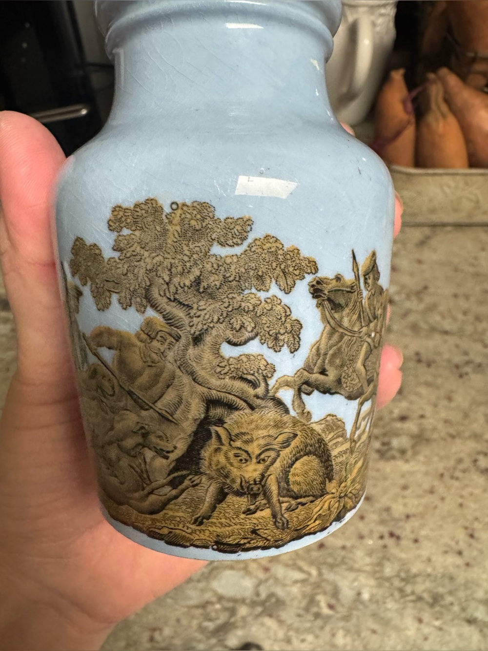 Antique 1850s Prattware Transferware Blue Pottery Jar